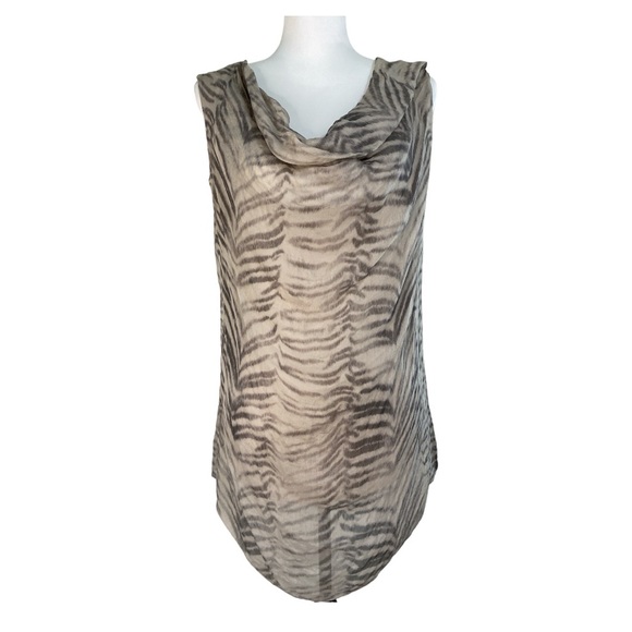 Dolce Ragazza Silk Zebra Print Top Sleeveless Lined Cowl Neck Size‎ M - Picture 1 of 8